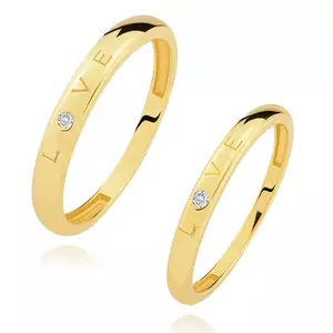 Verighete cu diamant din aur galben de 14K - inscripție LOVE, rotund strălucitor - Marime inel: 49 imagine