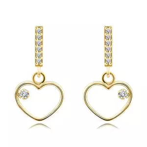 Cercei din aur galben de 9K - inimă cu zircon, bandă de zircon imagine
