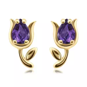 Cercei din aur galben 375 - lalea cu zircon violet în formă de lacrimă imagine