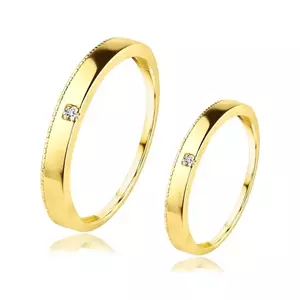 Verighete din aur galben de 14K - zircon transparent în decupaj, margine canelată - Marime inel: 49 imagine