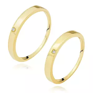 Verighete din aur galben de 14K - diamant transparent, margine canelată - Marime inel: 49 imagine
