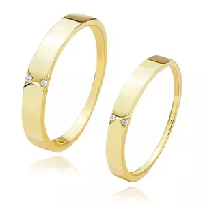Verighete cu diamant din aur galben de 14K - decupaje triunghiulare, diamante transparente - Marime inel: 49 imagine