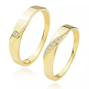 Verighete cu diamant din aur galben de 14K - linie ondulată cu diamante transparente - Marime inel: 49 imagine