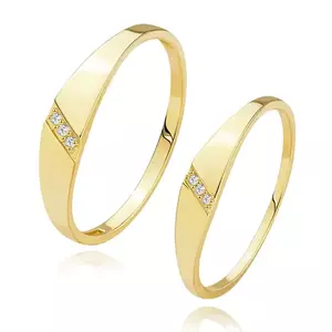 Verighete din aur galben de 14K - trei diamante transparente în crestătură diagonală - Marime inel: 49 imagine