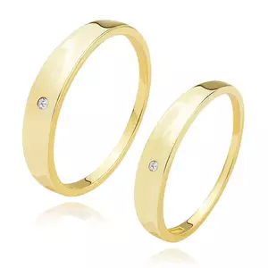 Verighete din aur galben de 14K - diamant transparent, umăr curbat spre interior - Marime inel: 49 imagine