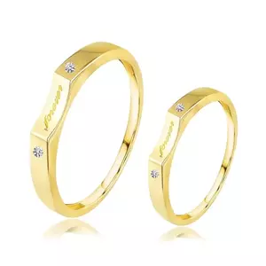 Verighete din aur galben 585 - două diamante transparente, inscripția "forever" - Marime inel: 49 imagine