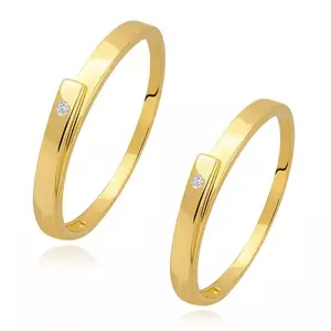 Verighetă din aur galben de 14K - umeri despicați cu diamant transparent - Marime inel: 49 imagine