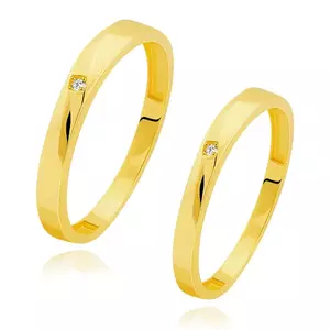 Verighete din aur galben de 14K - linie oblică diagonală, zircon transparent - Marime inel: 49 imagine