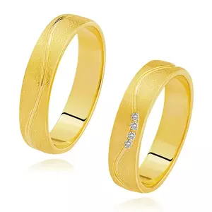 Verighete din aur galben de 14K - val lucios, zirconii transparente, suprafață mată - Marime inel: 49 imagine