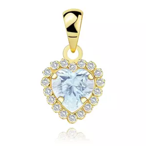 Pandantiv din aur galben de 9K - inimă cu zircon albastru, margine cu zircon transparent imagine