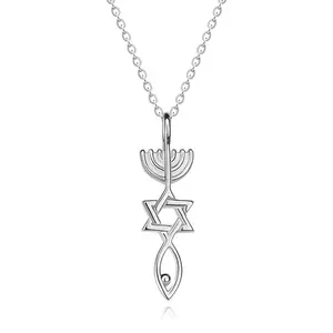 Colier din argint 925 - menorah, Steaua lui David și pește imagine