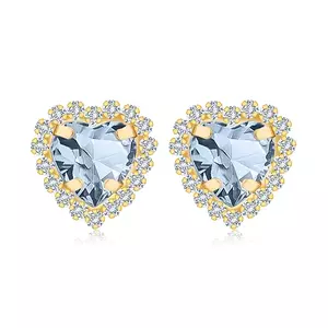 Cercei din aur galben de 9K - inimă cu zircon albastru, margine din zirconiu cubic transparent imagine