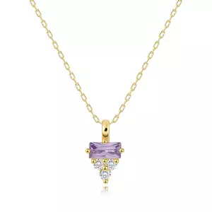 Colier din aur galben 585 - zirconiu dreptunghiular violet, trei zirconii rotunde transparente imagine