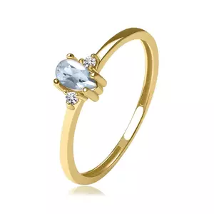 Inel realizat din au galben de 14K - două diamante clare tăiate briliant, topaz albastru în formă de lacrimă - Marime inel: 47 imagine