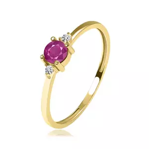 Inel din aur galben 585 - rubin roz natural, două zirconii transparente - Marime inel: 47 imagine