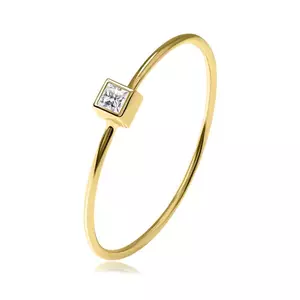 Inel din aur galben de 14K - cub cu zircon clar, umeri subțiri - Marime inel: 47 imagine