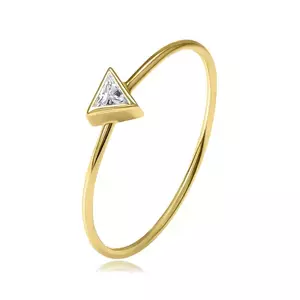 Inel din aur galben de 14K - triunghi cu zircon clar, umeri subțiri - Marime inel: 49 imagine