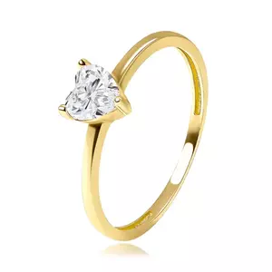 Inel de aur 14K din aur galben cu zirconiu transparent în formă de inimă - Marime inel: 52 imagine