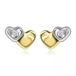 Cercei din aur de 14K inimă dublă cu zirconiu imagine