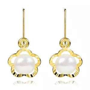 Cercei pentru copii din aur de 14K cu perlă de apă dulce în motiv floral imagine