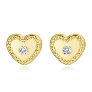 Cercei din aur de 14K inimă cu zirconiu și margine canelată imagine
