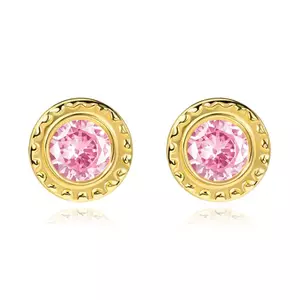 Cercei din aur de 14K cu zircon roz și margine decorativă imagine