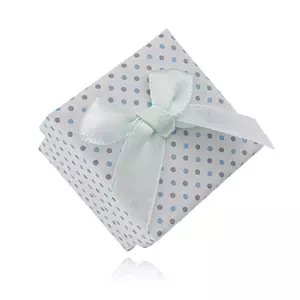 Cutie de cadou albă cu fundiță verde și puncte albastru-gri imagine