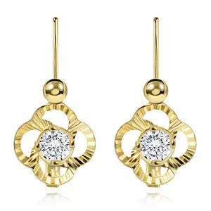 Cercei din aur de 14K cu motiv floral și zirconiu proeminent imagine