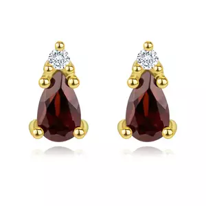 Cercei din aur de 14K cu granat în formă de lacrimă și diamant imagine
