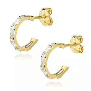 Cercei din aur de 14K cu zirconii transparente în cerc deschis imagine