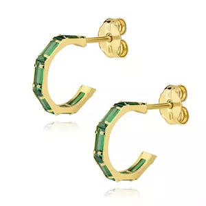 Cercei din aur de 14K cu zirconii verzi în cerc deschis imagine