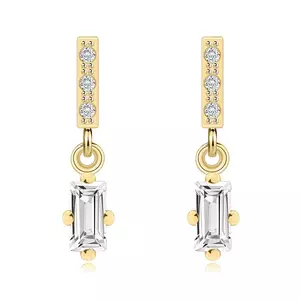 Cercei din aur de 14K cu zircon dreptunghiular și zircon rotund în linie imagine