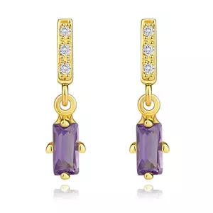 Cercei din aur de 14K cu zircon violet și linie de zirconi transparenți imagine