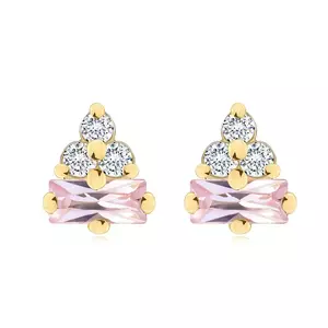 Cercei din aur de 14K cu zirconiu cubic roz și trei zirconii cubice transparente imagine