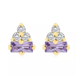 Cercei din aur de 14K cu zircon violet și trei zirconi transparenți imagine