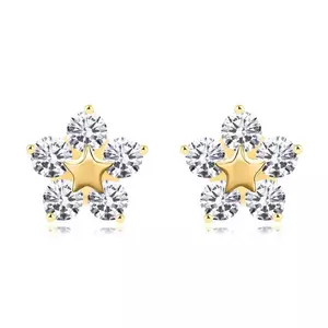 14K gold earrings with star motif and clear zircons imagine