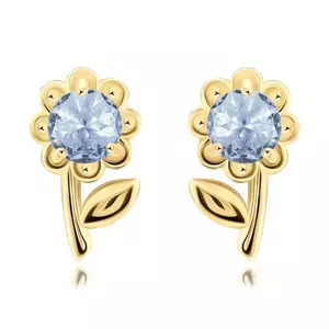 Cercei din aur de 14K în formă de floare cu zircon albastru imagine
