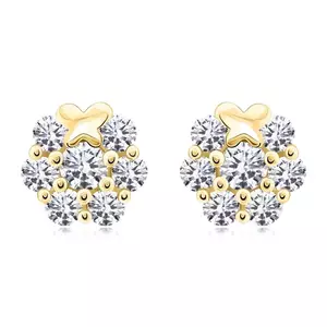 Cercei din aur de 14K cu motiv floral și fluture delicat imagine