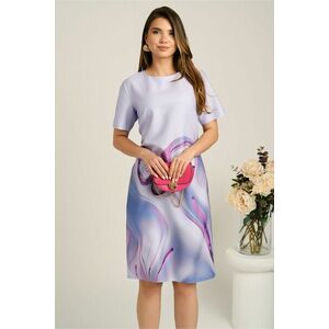 Rochie midi lila cu imprimeu fucsia din stofa cu croi drept imagine