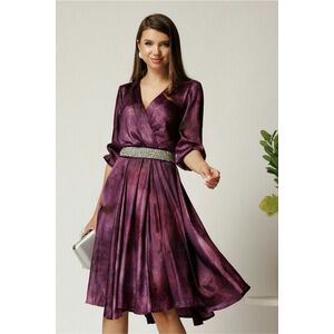 Rochie Julia midi mov din satin in clos cu aspect sidefat si cordon cu strasuri imagine