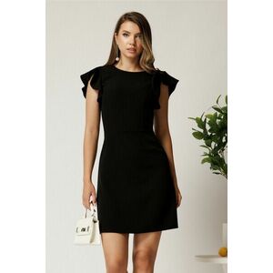 Rochie scurta neagra din stofa cu funda maxi la spate imagine