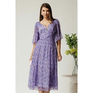 Rochie midi mov din matase naturala cu imprimeuri florale imagine