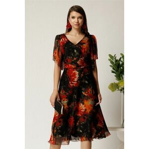 Rochie midi neagra din voal in clos cu imprimeuri maro imagine