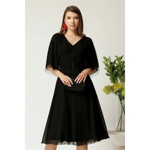 Rochie midi neagra din voal in clos cu strasuri la bust imagine