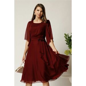 Rochie midi bordo din voal in clos cu broderie florala pe talie imagine