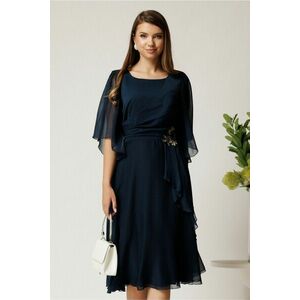 Rochie midi bleumarin din voal in clos cu broderie florala pe talie imagine