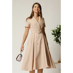 Rochie DY Fashion din stofa bej cu nasturi si curea in talie imagine
