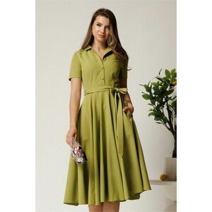 Rochie DY Fashion midi verde lime din stofa subtire cu cordon si buzunare imagine