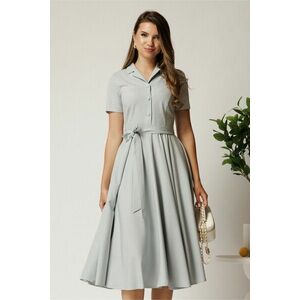 Rochie DY Fashion midi gri din stofa subtire cu cordon si buzunare imagine