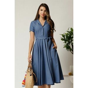 Rochie DY Fashion midi bleumarin din stofa subtire cu cordon si buzunare imagine